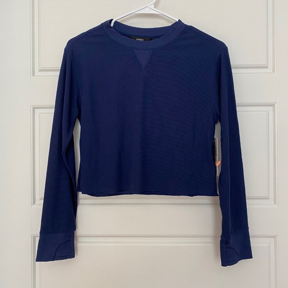 NWT Athleta Girl Wander Waffle Top, navy L/12